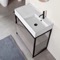 Console Sink Vanity With Ceramic Sink and Grey Oak Drawer